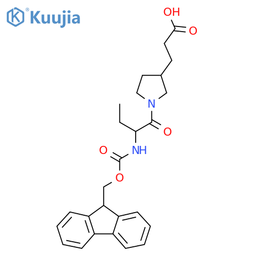 3-{1-2-({(9H-fluoren-9-yl)methoxycarbonyl}amino)butanoylpyrrolidin-3-yl}propanoic acid structure