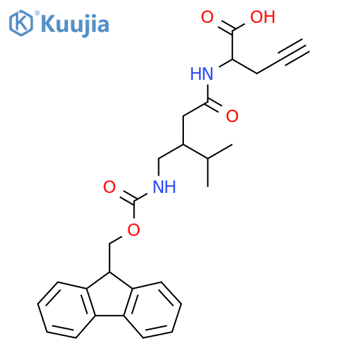 2-{3-({(9H-fluoren-9-yl)methoxycarbonyl}amino)methyl-4-methylpentanamido}pent-4-ynoic acid structure