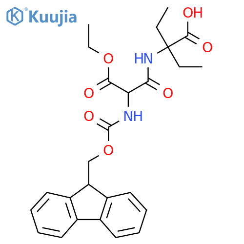 2-ethyl-2-2-(ethyl carboxy)-2-({(9H-fluoren-9-yl)methoxycarbonyl}amino)acetamidobutanoic acid structure