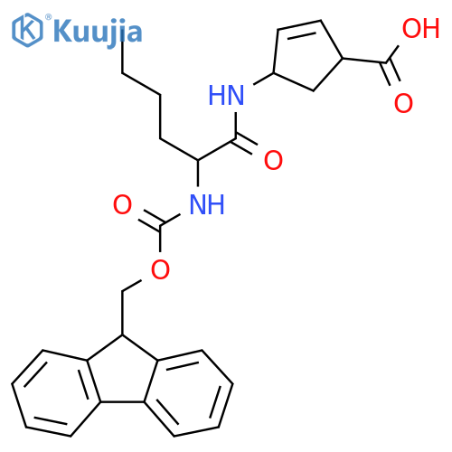 4-2-({(9H-fluoren-9-yl)methoxycarbonyl}amino)hexanamidocyclopent-2-ene-1-carboxylic acid structure
