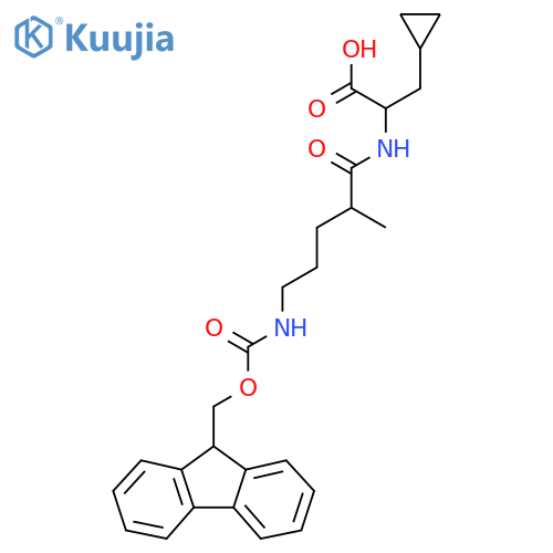 3-cyclopropyl-2-5-({(9H-fluoren-9-yl)methoxycarbonyl}amino)-2-methylpentanamidopropanoic acid structure