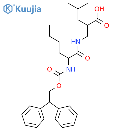 2-{2-({(9H-fluoren-9-yl)methoxycarbonyl}amino)hexanamidomethyl}-4-methylpentanoic acid structure