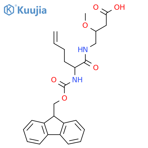 4-2-({(9H-fluoren-9-yl)methoxycarbonyl}amino)hex-5-enamido-3-methoxybutanoic acid structure