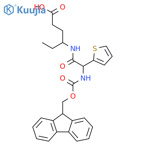 4-2-({(9H-fluoren-9-yl)methoxycarbonyl}amino)-2-(thiophen-2-yl)acetamidohexanoic acid structure