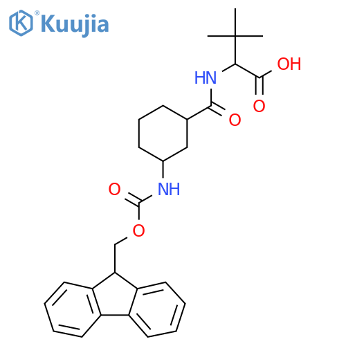 2-{3-({(9H-fluoren-9-yl)methoxycarbonyl}amino)cyclohexylformamido}-3,3-dimethylbutanoic acid structure