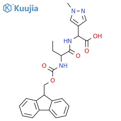 2-2-({(9H-fluoren-9-yl)methoxycarbonyl}amino)butanamido-2-(1-methyl-1H-pyrazol-4-yl)acetic acid structure