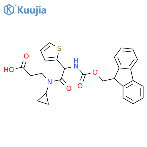 3-N-cyclopropyl-2-({(9H-fluoren-9-yl)methoxycarbonyl}amino)-2-(thiophen-2-yl)acetamidopropanoic acid structure