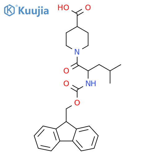 1-2-({(9H-fluoren-9-yl)methoxycarbonyl}amino)-4-methylpentanoylpiperidine-4-carboxylic acid structure