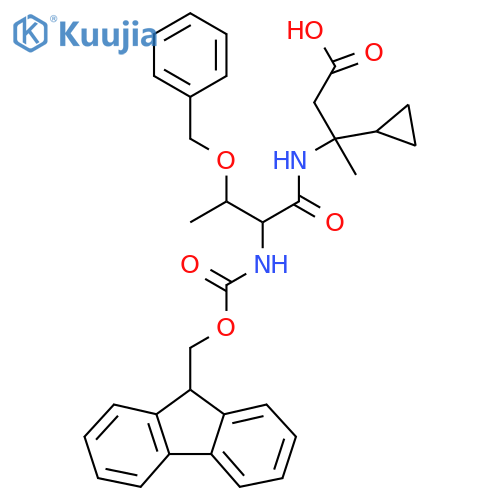 3-3-(benzyloxy)-2-({(9H-fluoren-9-yl)methoxycarbonyl}amino)butanamido-3-cyclopropylbutanoic acid structure
