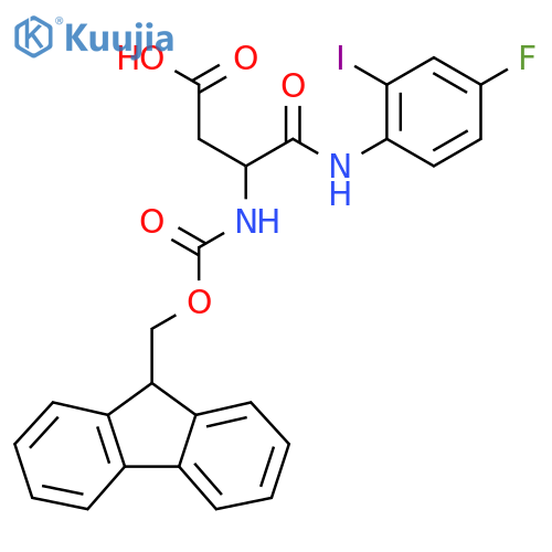 3-({(9H-fluoren-9-yl)methoxycarbonyl}amino)-3-(4-fluoro-2-iodophenyl)carbamoylpropanoic acid structure