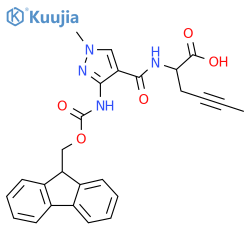 2-{3-({(9H-fluoren-9-yl)methoxycarbonyl}amino)-1-methyl-1H-pyrazol-4-ylformamido}hex-4-ynoic acid structure