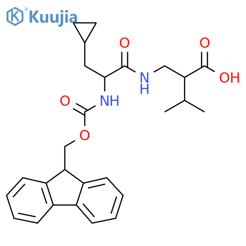 2-{3-cyclopropyl-2-({(9H-fluoren-9-yl)methoxycarbonyl}amino)propanamidomethyl}-3-methylbutanoic acid structure