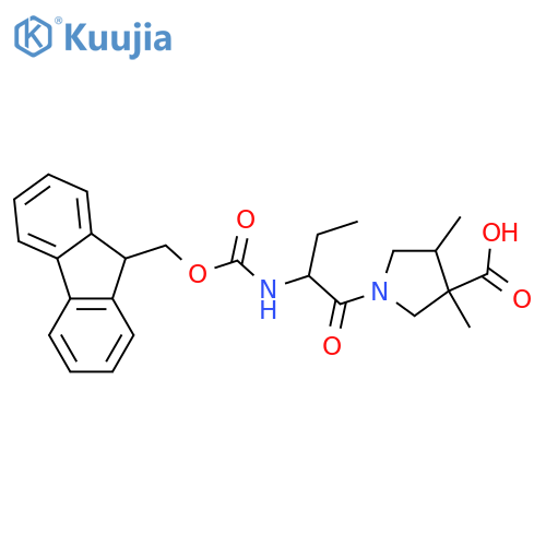 1-2-({(9H-fluoren-9-yl)methoxycarbonyl}amino)butanoyl-3,4-dimethylpyrrolidine-3-carboxylic acid structure