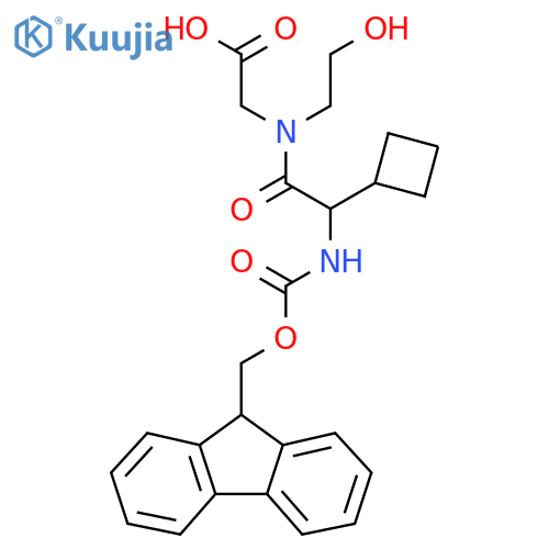 2-2-cyclobutyl-2-({(9H-fluoren-9-yl)methoxycarbonyl}amino)-N-(2-hydroxyethyl)acetamidoacetic acid structure