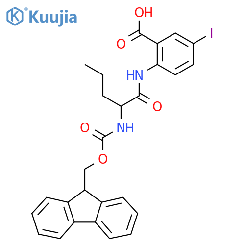 2-2-({(9H-fluoren-9-yl)methoxycarbonyl}amino)pentanamido-5-iodobenzoic acid structure