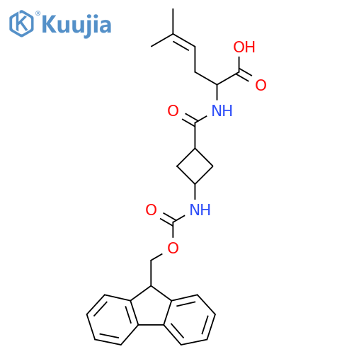 2-{3-({(9H-fluoren-9-yl)methoxycarbonyl}amino)cyclobutylformamido}-5-methylhex-4-enoic acid structure