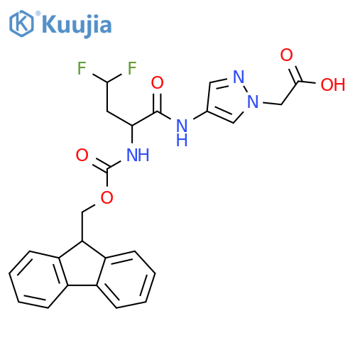 2-{4-2-({(9H-fluoren-9-yl)methoxycarbonyl}amino)-4,4-difluorobutanamido-1H-pyrazol-1-yl}acetic acid structure