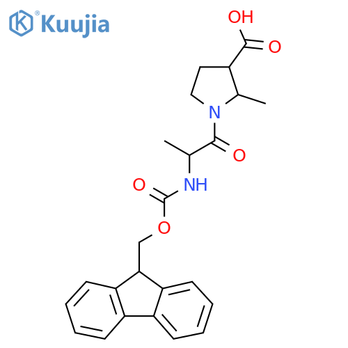 1-2-({(9H-fluoren-9-yl)methoxycarbonyl}amino)propanoyl-2-methylpyrrolidine-3-carboxylic acid structure