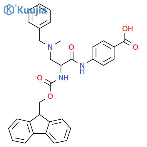 4-{3-benzyl(methyl)amino-2-({(9H-fluoren-9-yl)methoxycarbonyl}amino)propanamido}benzoic acid structure