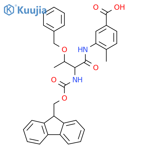 3-3-(benzyloxy)-2-({(9H-fluoren-9-yl)methoxycarbonyl}amino)butanamido-4-methylbenzoic acid structure