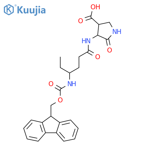 4-4-({(9H-fluoren-9-yl)methoxycarbonyl}amino)hexanamido-5-oxopyrrolidine-3-carboxylic acid structure
