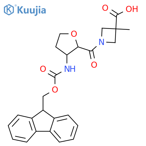 1-3-({(9H-fluoren-9-yl)methoxycarbonyl}amino)oxolane-2-carbonyl-3-methylazetidine-3-carboxylic acid structure
