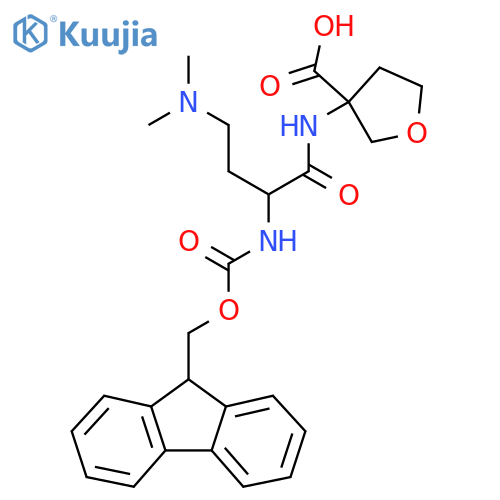 3-4-(dimethylamino)-2-({(9H-fluoren-9-yl)methoxycarbonyl}amino)butanamidooxolane-3-carboxylic acid structure