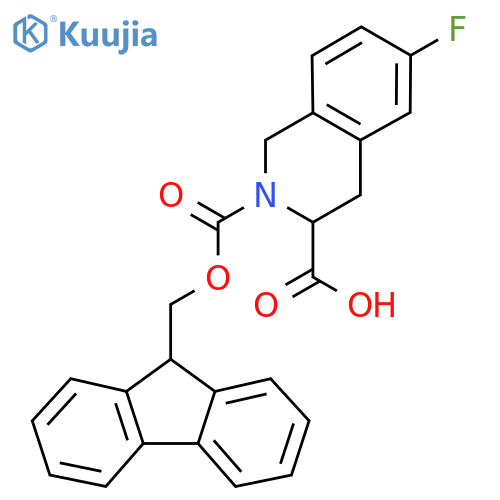 2-{(9H-fluoren-9-yl)methoxycarbonyl}-6-fluoro-1,2,3,4-tetrahydroisoquinoline-3-carboxylic acid structure