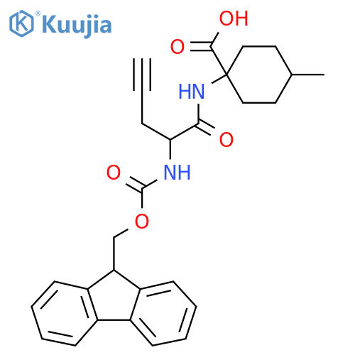 1-2-({(9H-fluoren-9-yl)methoxycarbonyl}amino)pent-4-ynamido-4-methylcyclohexane-1-carboxylic acid structure