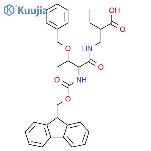 2-{3-(benzyloxy)-2-({(9H-fluoren-9-yl)methoxycarbonyl}amino)butanamidomethyl}butanoic acid structure