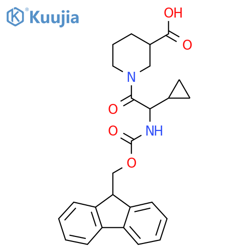 1-2-cyclopropyl-2-({(9H-fluoren-9-yl)methoxycarbonyl}amino)acetylpiperidine-3-carboxylic acid structure