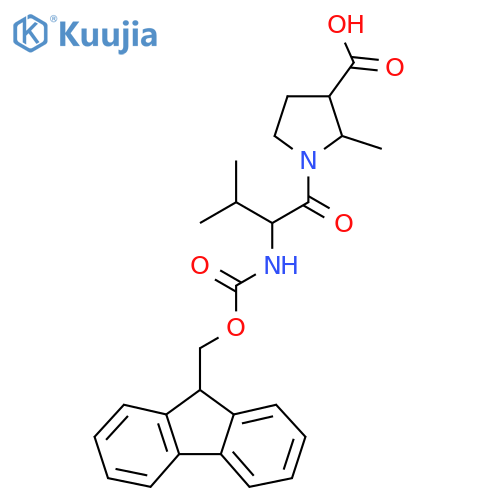 1-2-({(9H-fluoren-9-yl)methoxycarbonyl}amino)-3-methylbutanoyl-2-methylpyrrolidine-3-carboxylic acid structure