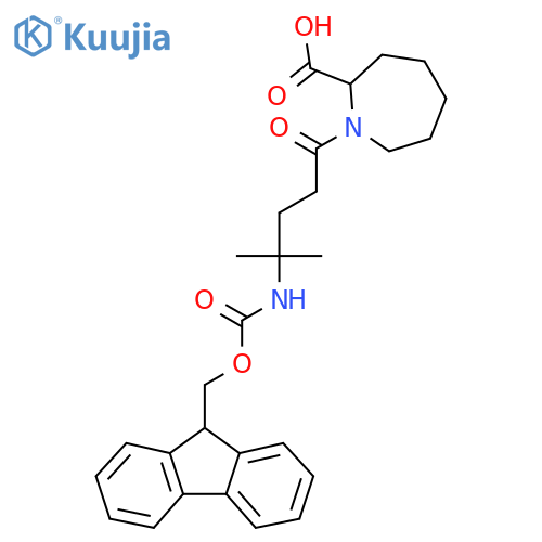 1-4-({(9H-fluoren-9-yl)methoxycarbonyl}amino)-4-methylpentanoylazepane-2-carboxylic acid structure