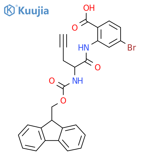 4-bromo-2-2-({(9H-fluoren-9-yl)methoxycarbonyl}amino)pent-4-ynamidobenzoic acid structure