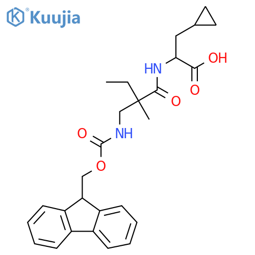 3-cyclopropyl-2-{2-({(9H-fluoren-9-yl)methoxycarbonyl}amino)methyl-2-methylbutanamido}propanoic acid structure