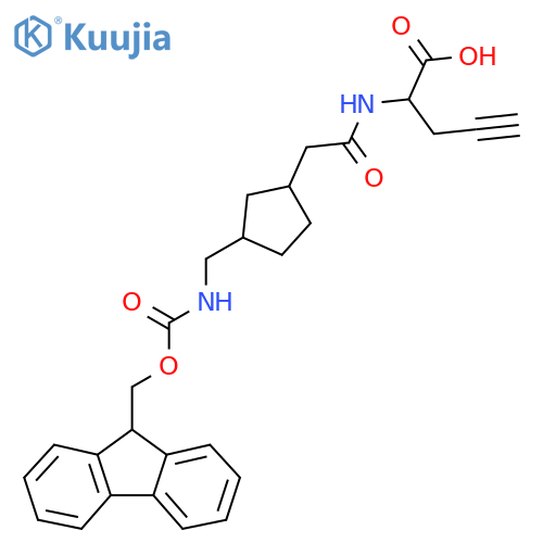 2-(2-{3-({(9H-fluoren-9-yl)methoxycarbonyl}amino)methylcyclopentyl}acetamido)pent-4-ynoic acid structure