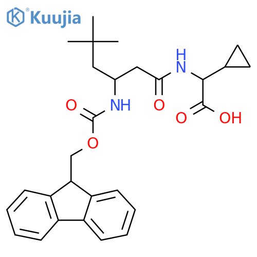 2-cyclopropyl-2-3-({(9H-fluoren-9-yl)methoxycarbonyl}amino)-5,5-dimethylhexanamidoacetic acid structure