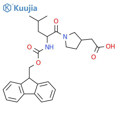 2-{1-2-({(9H-fluoren-9-yl)methoxycarbonyl}amino)-4-methylpentanoylpyrrolidin-3-yl}acetic acid structure