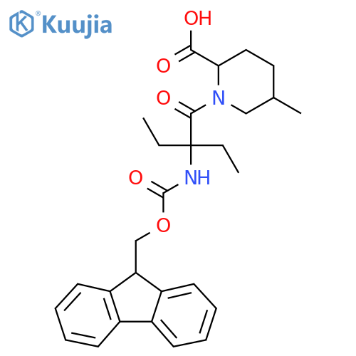 1-2-ethyl-2-({(9H-fluoren-9-yl)methoxycarbonyl}amino)butanoyl-5-methylpiperidine-2-carboxylic acid structure