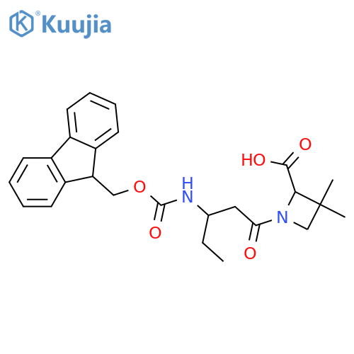 1-3-({(9H-fluoren-9-yl)methoxycarbonyl}amino)pentanoyl-3,3-dimethylazetidine-2-carboxylic acid structure