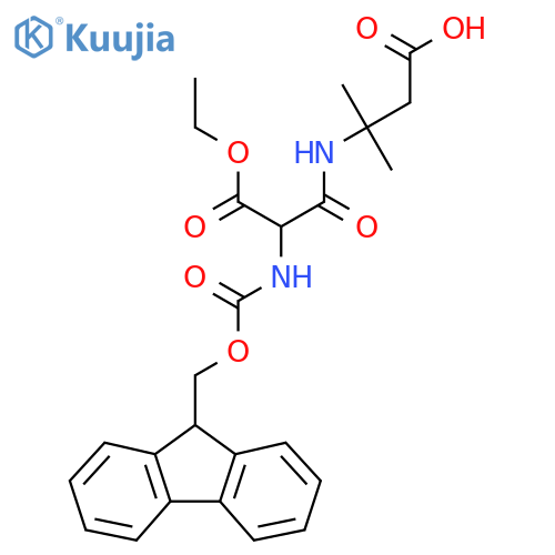 3-2-(ethyl carboxy)-2-({(9H-fluoren-9-yl)methoxycarbonyl}amino)acetamido-3-methylbutanoic acid structure