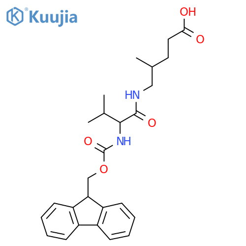 5-2-({(9H-fluoren-9-yl)methoxycarbonyl}amino)-3-methylbutanamido-4-methylpentanoic acid structure