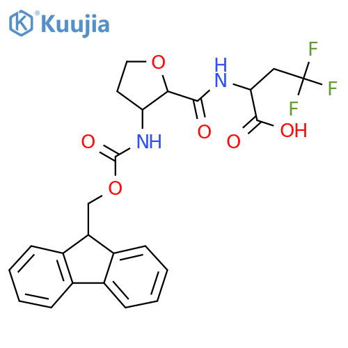 2-{3-({(9H-fluoren-9-yl)methoxycarbonyl}amino)oxolan-2-ylformamido}-4,4,4-trifluorobutanoic acid structure