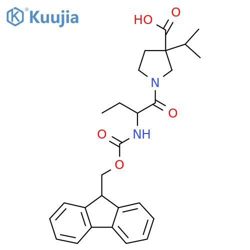 1-2-({(9H-fluoren-9-yl)methoxycarbonyl}amino)butanoyl-3-(propan-2-yl)pyrrolidine-3-carboxylic acid structure