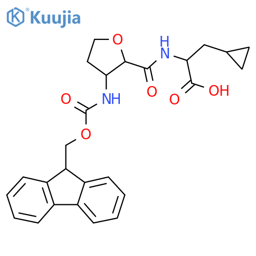3-cyclopropyl-2-{3-({(9H-fluoren-9-yl)methoxycarbonyl}amino)oxolan-2-ylformamido}propanoic acid structure