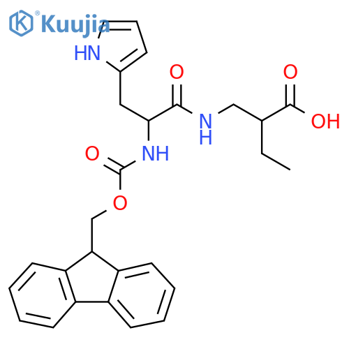 2-{2-({(9H-fluoren-9-yl)methoxycarbonyl}amino)-3-(1H-pyrrol-2-yl)propanamidomethyl}butanoic acid structure