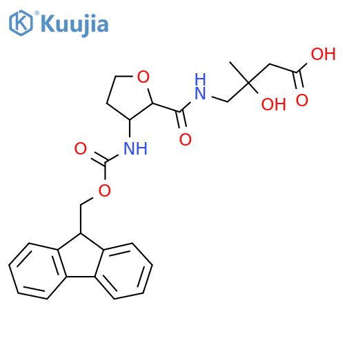 4-{3-({(9H-fluoren-9-yl)methoxycarbonyl}amino)oxolan-2-ylformamido}-3-hydroxy-3-methylbutanoic acid structure