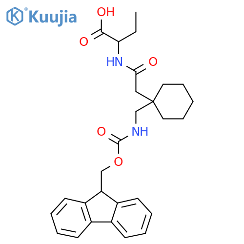 2-(2-{1-({(9H-fluoren-9-yl)methoxycarbonyl}amino)methylcyclohexyl}acetamido)butanoic acid structure