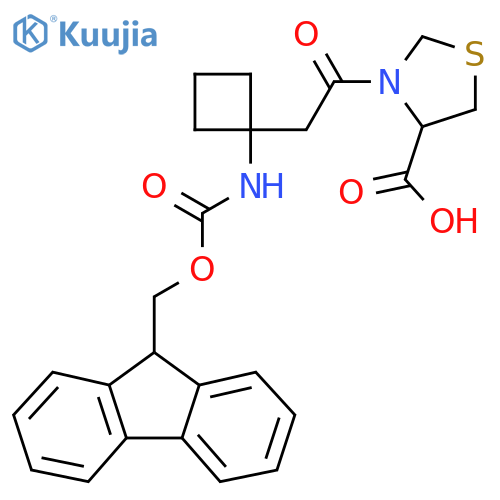 3-{2-1-({(9H-fluoren-9-yl)methoxycarbonyl}amino)cyclobutylacetyl}-1,3-thiazolidine-4-carboxylic acid structure