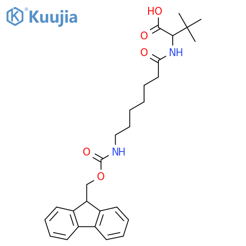 2-7-({(9H-fluoren-9-yl)methoxycarbonyl}amino)heptanamido-3,3-dimethylbutanoic acid structure